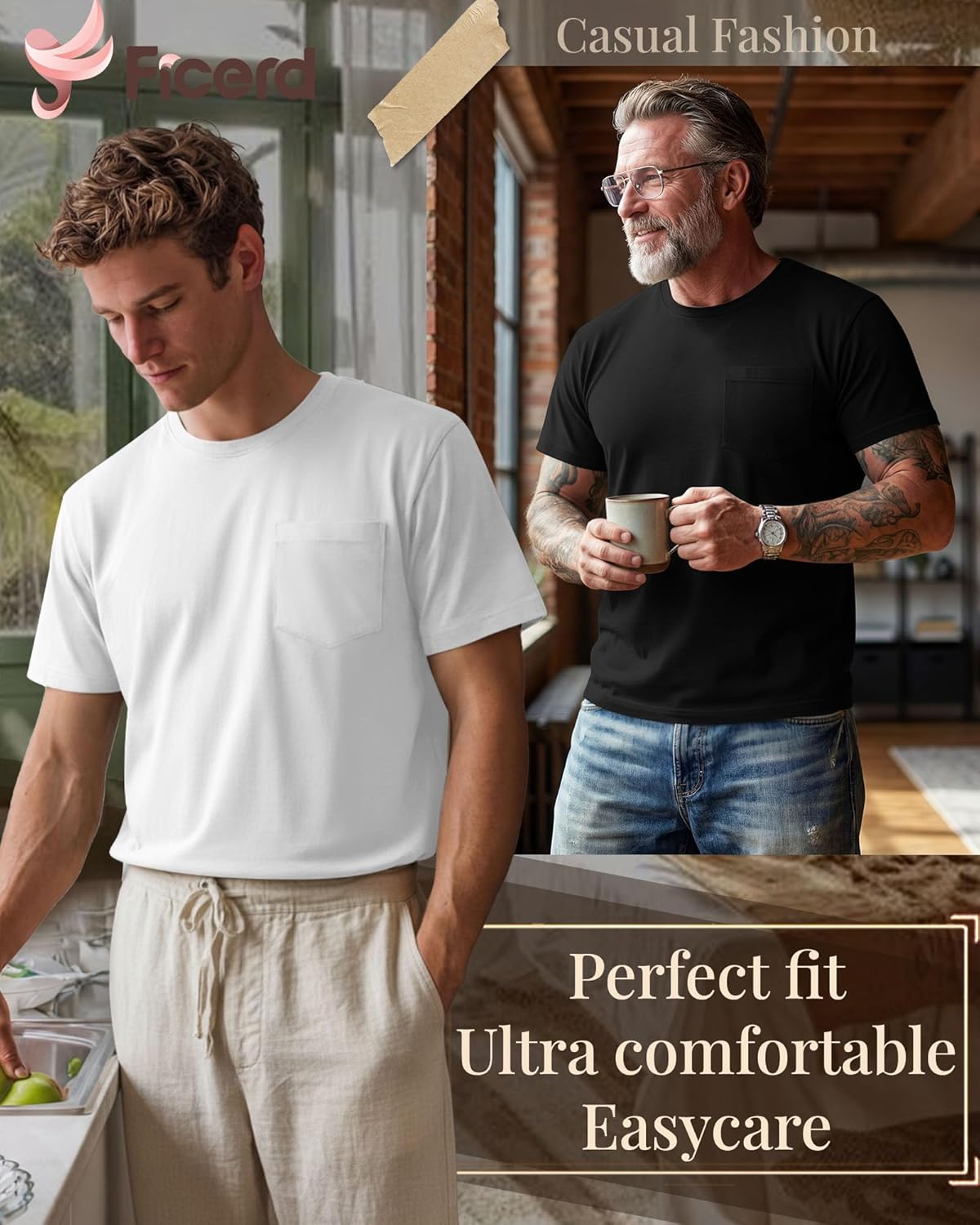 Ficerd 3 Pack Men's Big and Tall T-Shirt, Short Sleeve Pocket Basic Tee Crew Neck Lightweight Tops Solid Loose Fit Shirts - Image 5