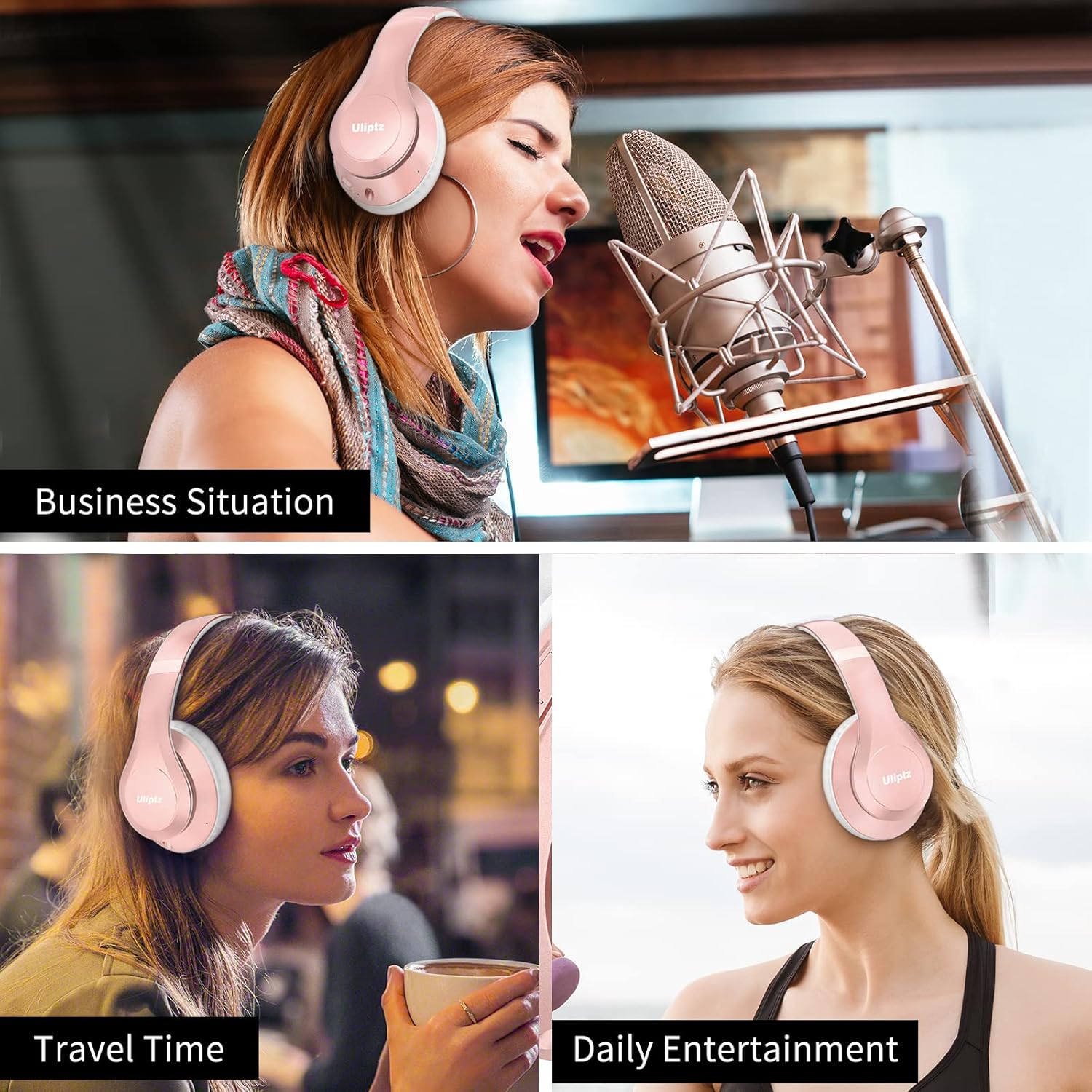 Uliptz Wireless Bluetooth Headphones, 65H Playtime, 6EQ Sound Modes, HiFi Stereo Over Ear Headphones with Microphone, Foldable Bluetooth 6.0 Headphone for Travel/Office/Cellphone/PC (Rose Gold) - Image 7