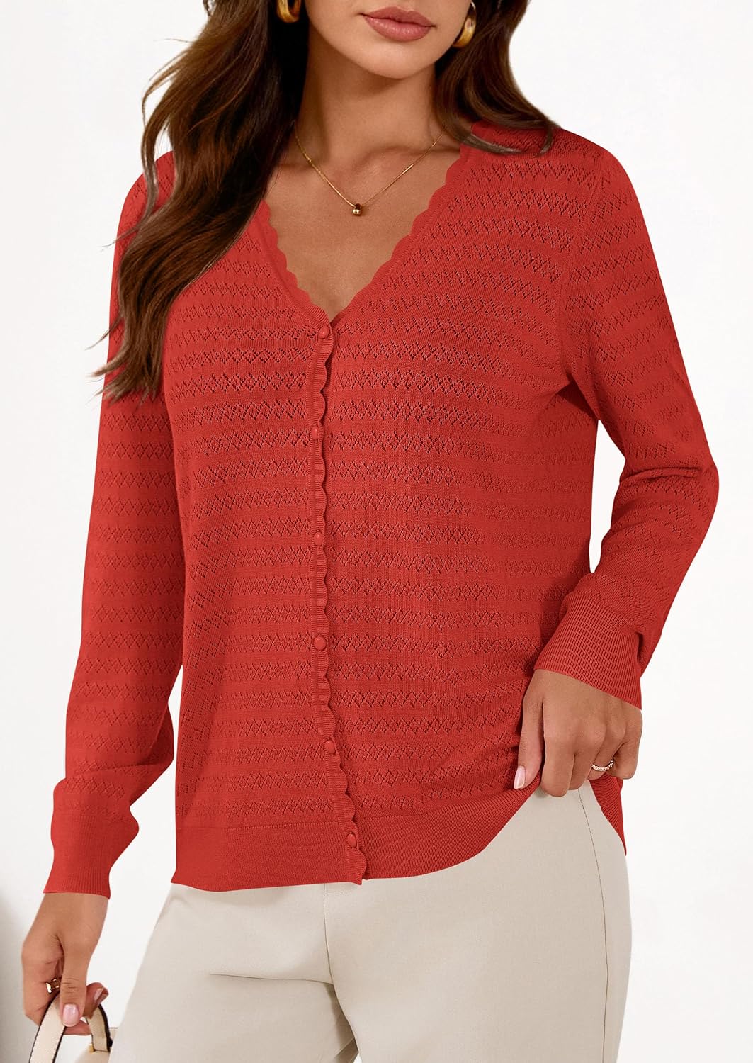 PRETTYGARDEN Lightweight Cardigans for Women Trendy Cozy Fall Fashion Long Sleeve Button V Neck Soft Knit Spring Sweater Tops - Image 4