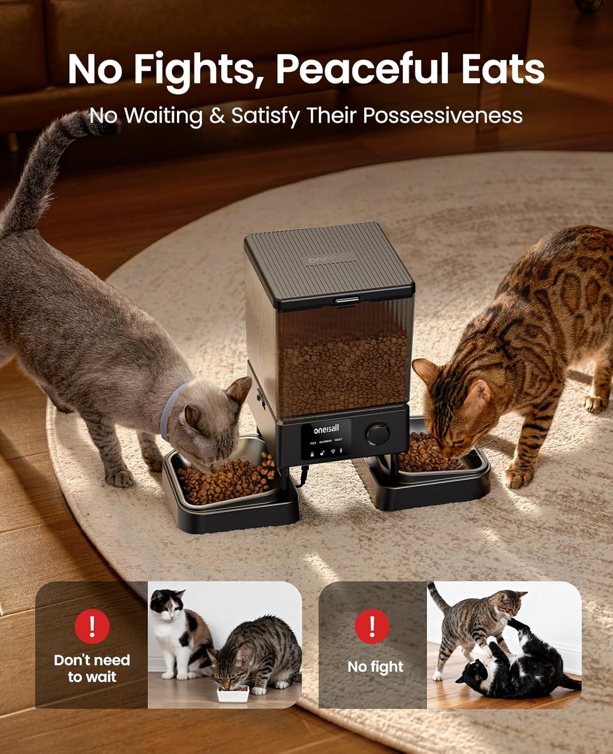 oneisall Automatic Cat Feeder with 5G WiFi, Automatic Cat Food Dispenser for 2 Cats Small Pets, 20 Cups/5L Timed Dry Food Dispenser with App Control - Image 5