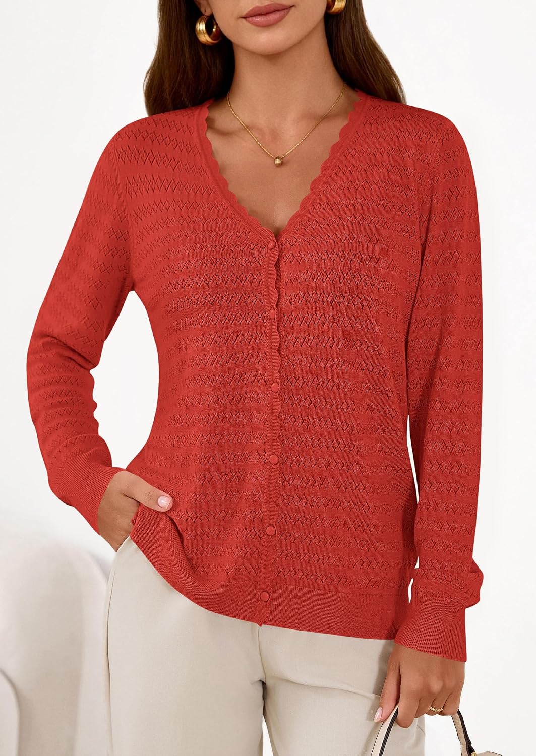PRETTYGARDEN Lightweight Cardigans for Women Trendy Cozy Fall Fashion Long Sleeve Button V Neck Soft Knit Spring Sweater Tops - Image 6
