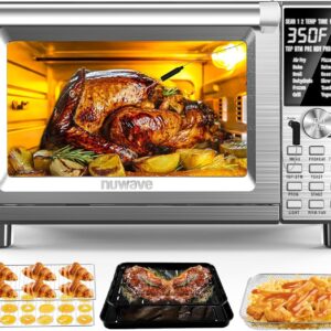Nuwave Bravo Air Fryer Toaster Smart Oven, 12-in-1 Countertop Convection, 30-QT XL Capacity, 50°-500°F Temperature Controls, Top and Bottom Heater Adjustments 0%-100%, Brushed Stainless Steel Look