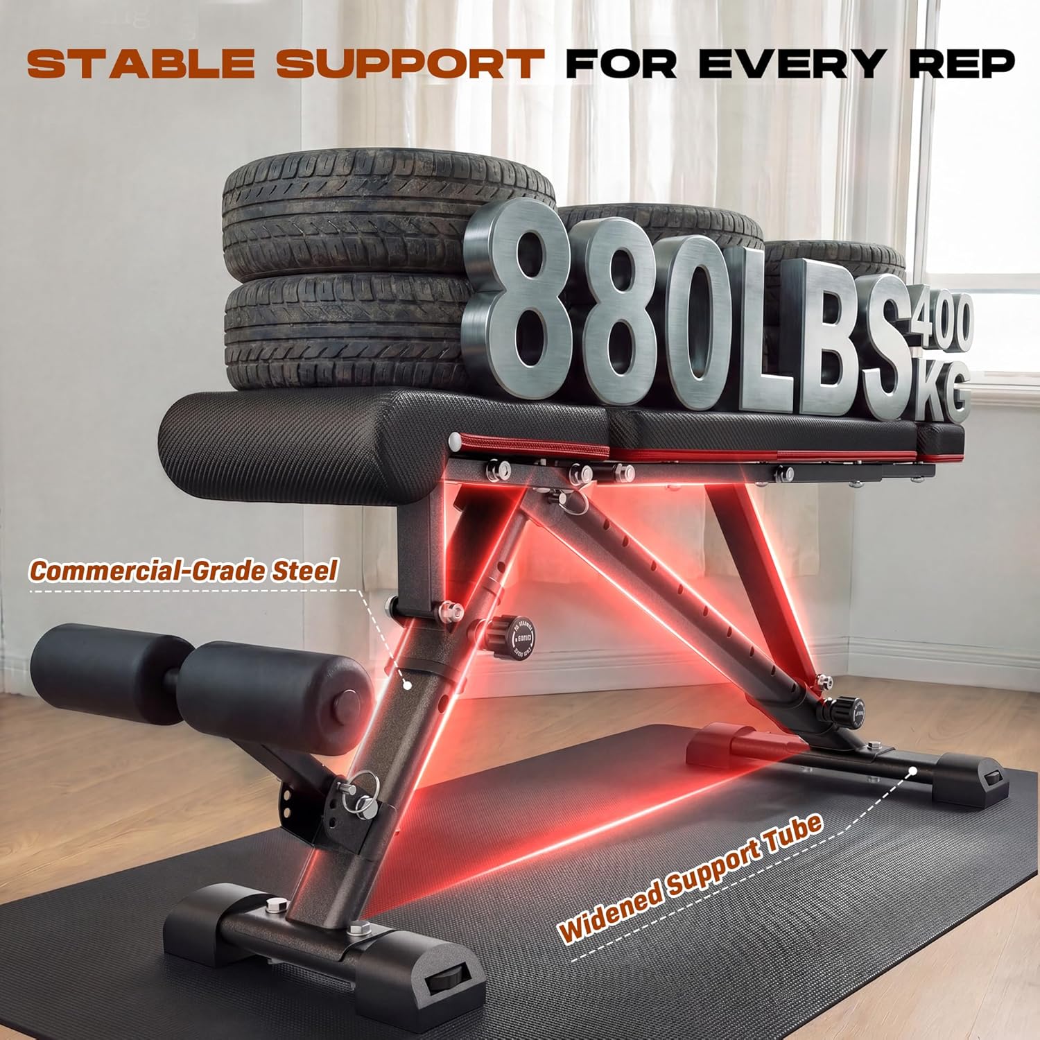 Folding Weight Bench, 880LB Foldable Workout Bench with Extended Headrest for Bench Press Workout Training, Incline Decline Bench - Image 4