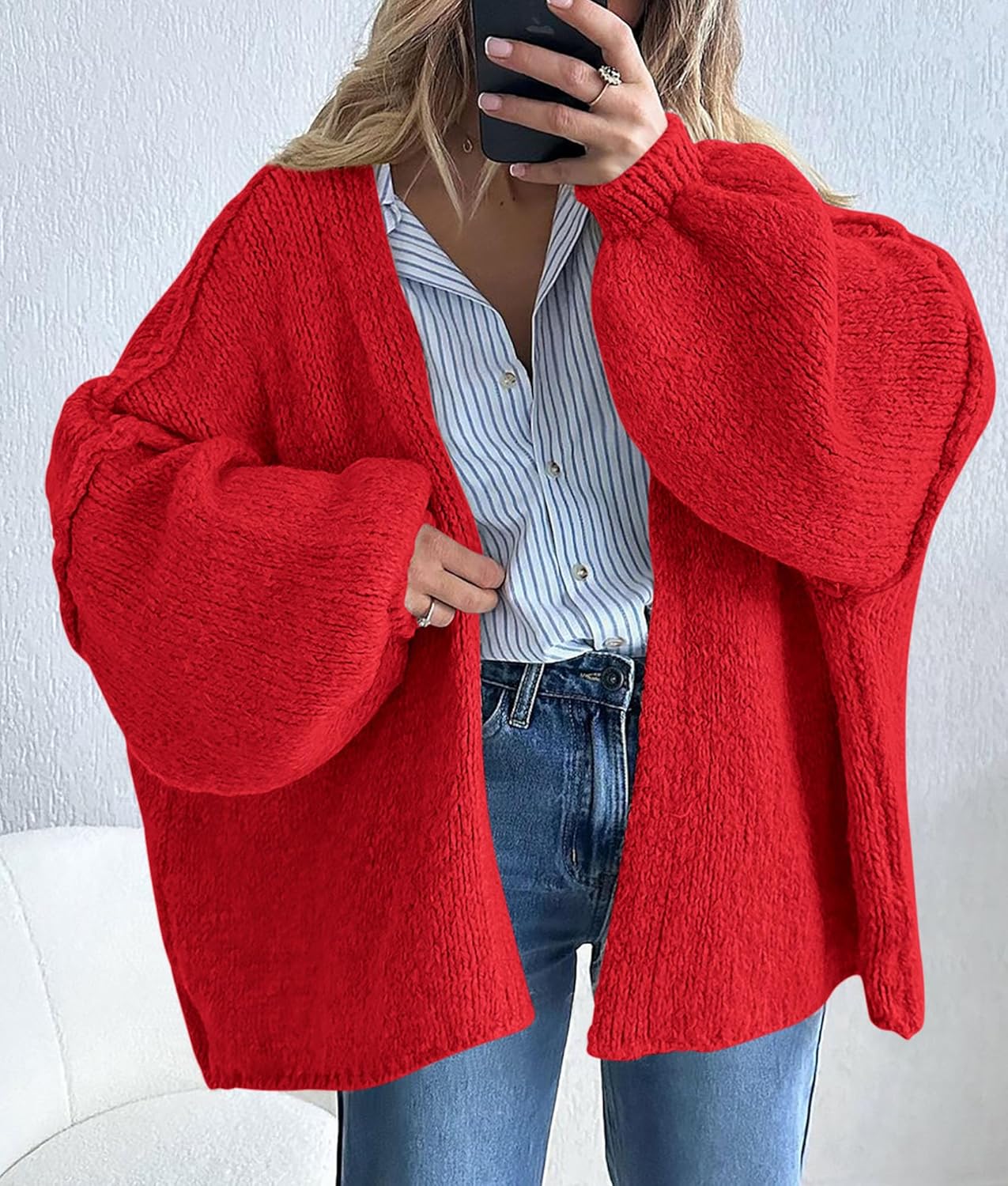 PRETTYGARDEN Womens Oversized Cardigan Sweaters 2026 Fall Long Lantern Sleeve Knit Open Front Lightweight Sweater - Image 7