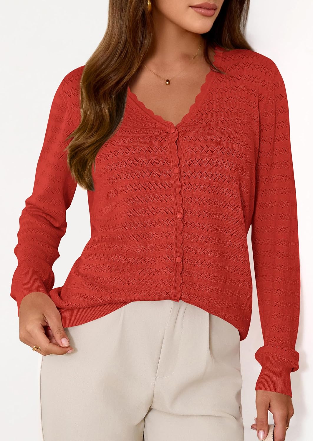 PRETTYGARDEN Lightweight Cardigans for Women Trendy Cozy Fall Fashion Long Sleeve Button V Neck Soft Knit Spring Sweater Tops - Image 7