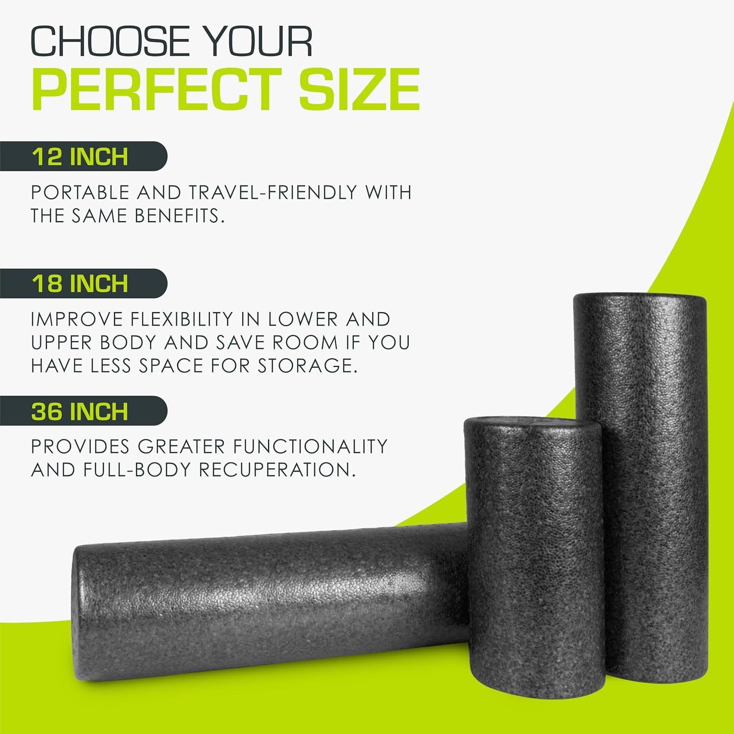 ProsourceFit High Density Foam Rollers 12 - inches long, Firm Full Body Athletic Massage Tool for Back Stretching, Yoga, Pilates, Post Workout Muscle Recuperation, Black - Image 4