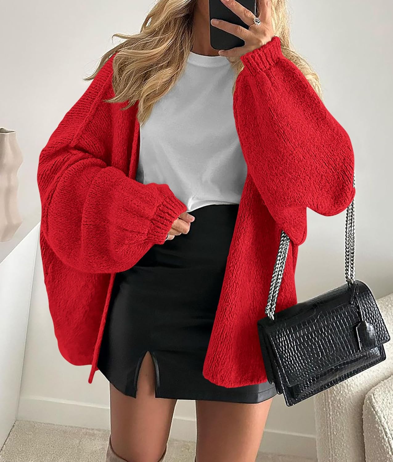 PRETTYGARDEN Womens Oversized Cardigan Sweaters 2026 Fall Long Lantern Sleeve Knit Open Front Lightweight Sweater - Image 2