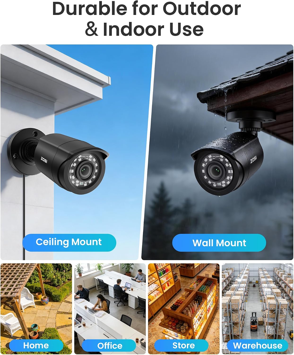 ZOSI 3K Lite Security Camera System Indoor Outdoor,AI Human/Vehicle Detection,Night Vision,Remote Access,4pcs 1080P 1920TVL Weatherproof Surveillance Cameras,H.265+ 8CH CCTV DVR(NO HDD) - Image 4