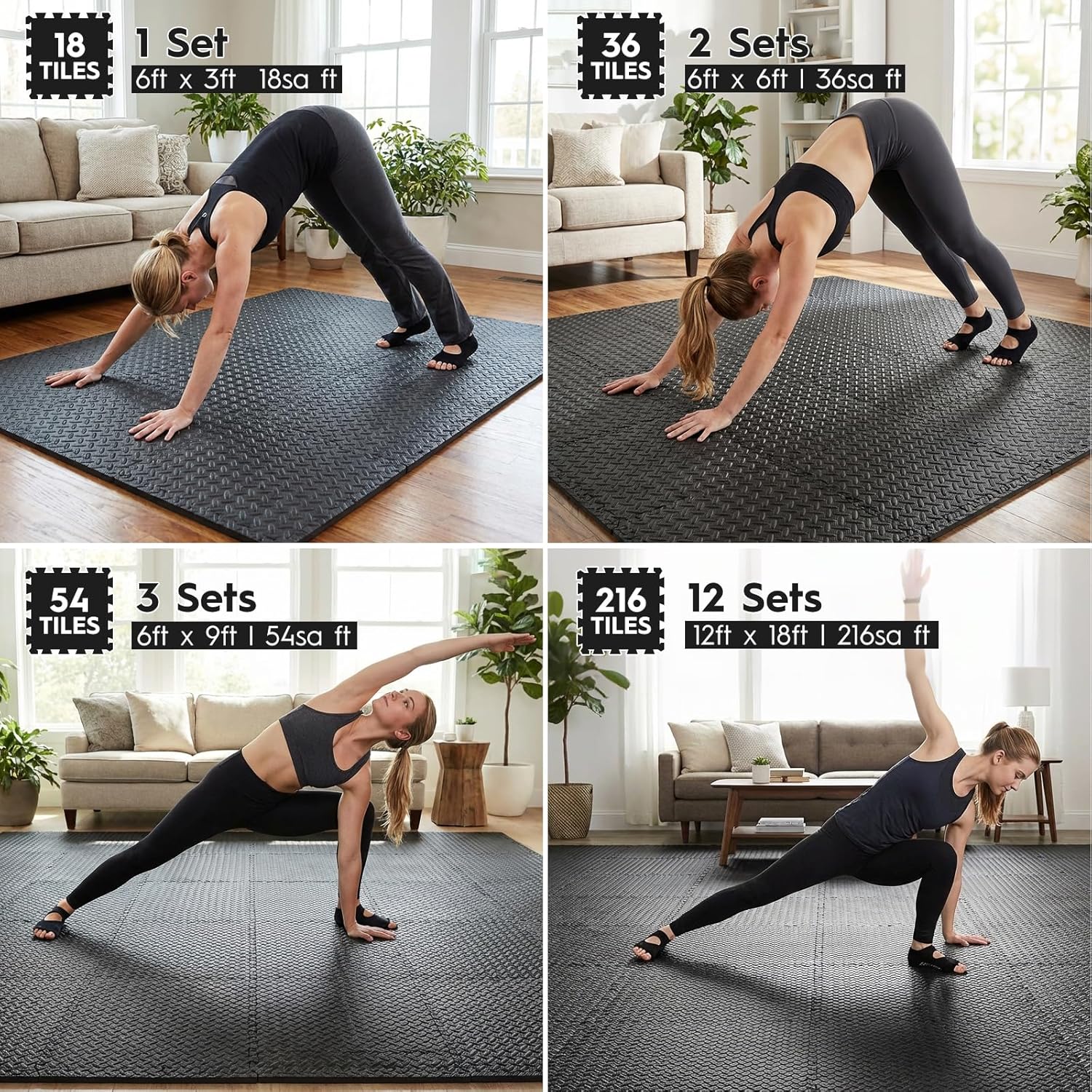 18pcs Puzzle Exercise Mat, 12.6"x12.6"x0.4", 18sqft EVA Interlocking Foam Floor Tiles, Non-Slip, Protective, Water-Resistant Flooring for Home Gym & Workout Equipment - Image 4