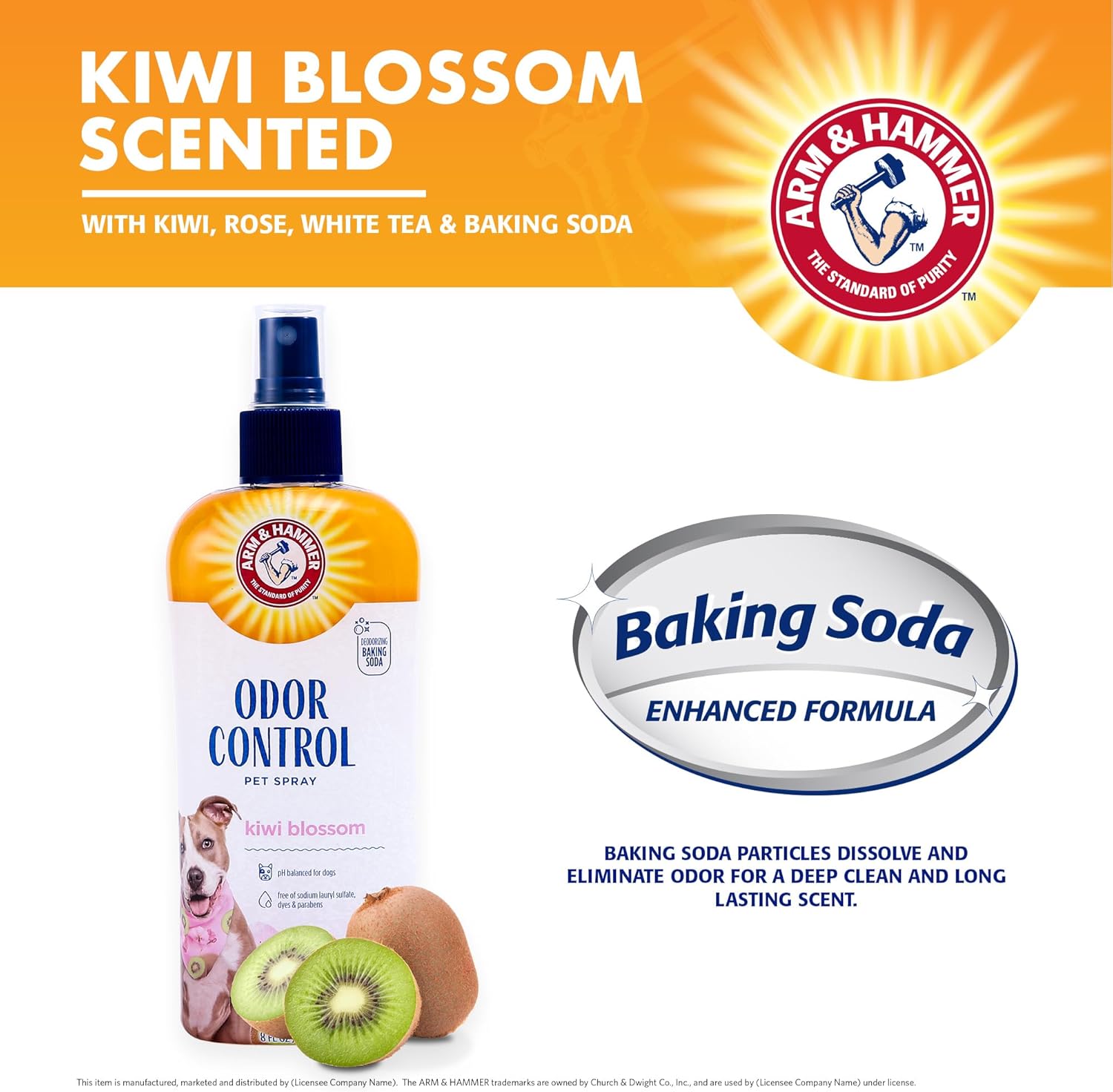Arm & Hammer for Pets Super Deodorizing Dog Spray with Baking Soda for Odor Control Freshens Coat Between Baths pH Balanced Formula for Dogs Kiwi Blossom 8 FL OZ Single Dogs and Puppies Grooming - Image 3