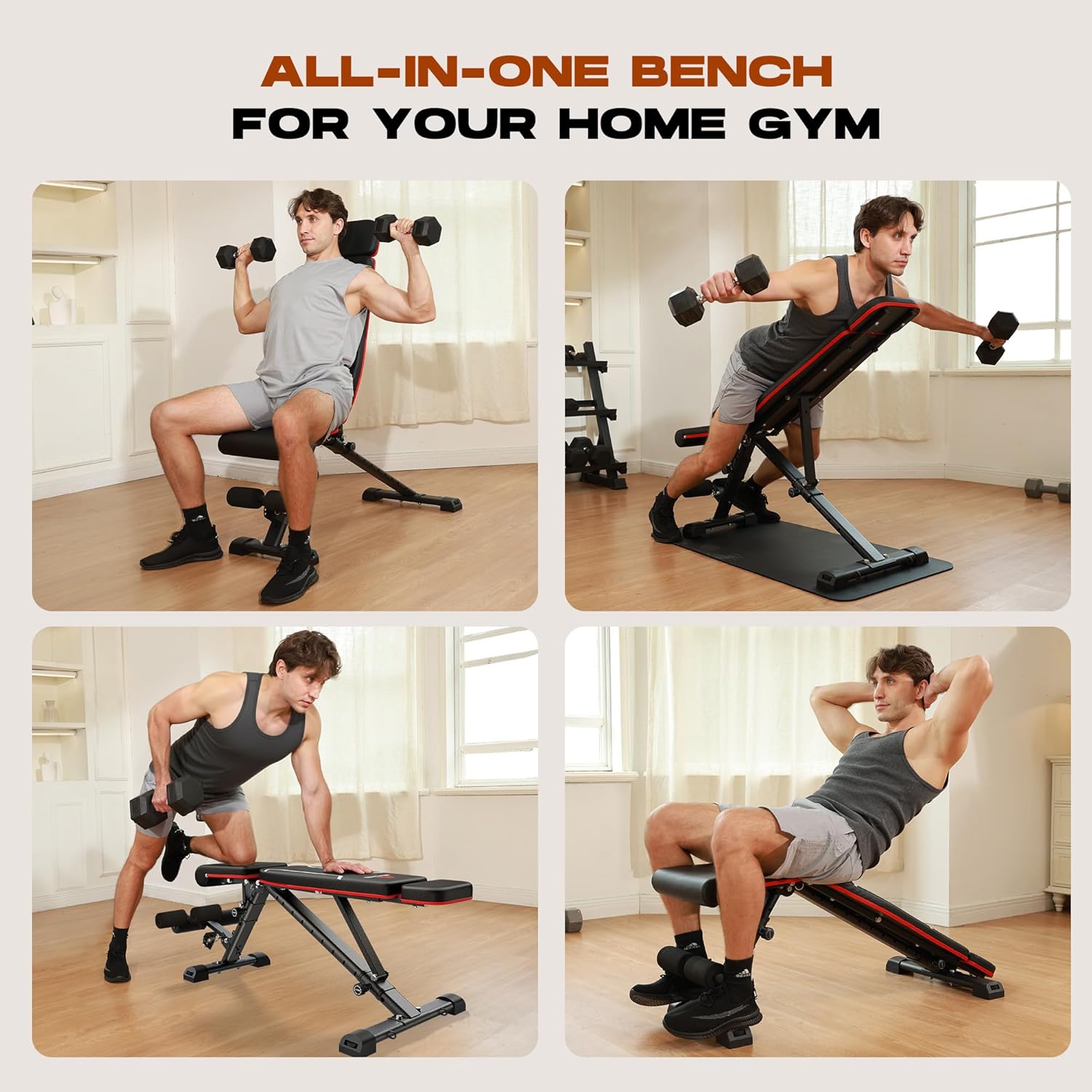 Folding Weight Bench, 880LB Foldable Workout Bench with Extended Headrest for Bench Press Workout Training, Incline Decline Bench - Image 9