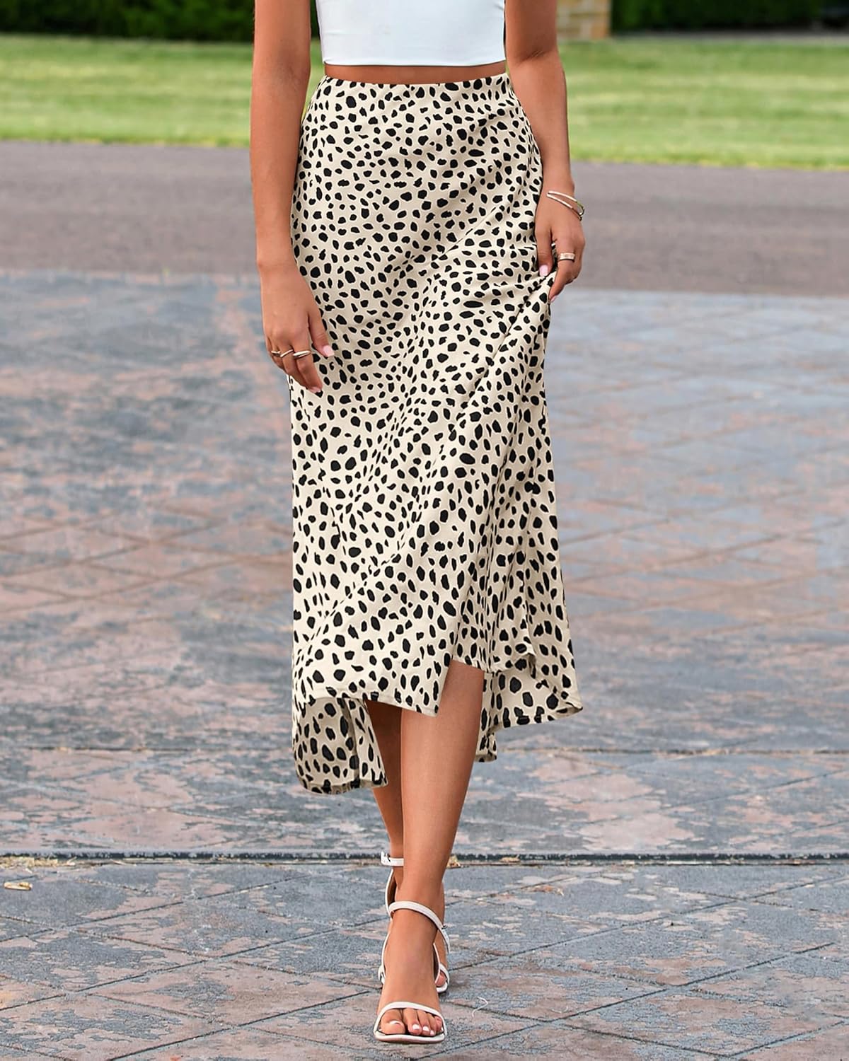 BTFBM Satin Skirts for Women Trendy Spring Summer 2026 High Waisted Leopard Print Cocktail Wedding Long Silk Midi Skirt - Image 7
