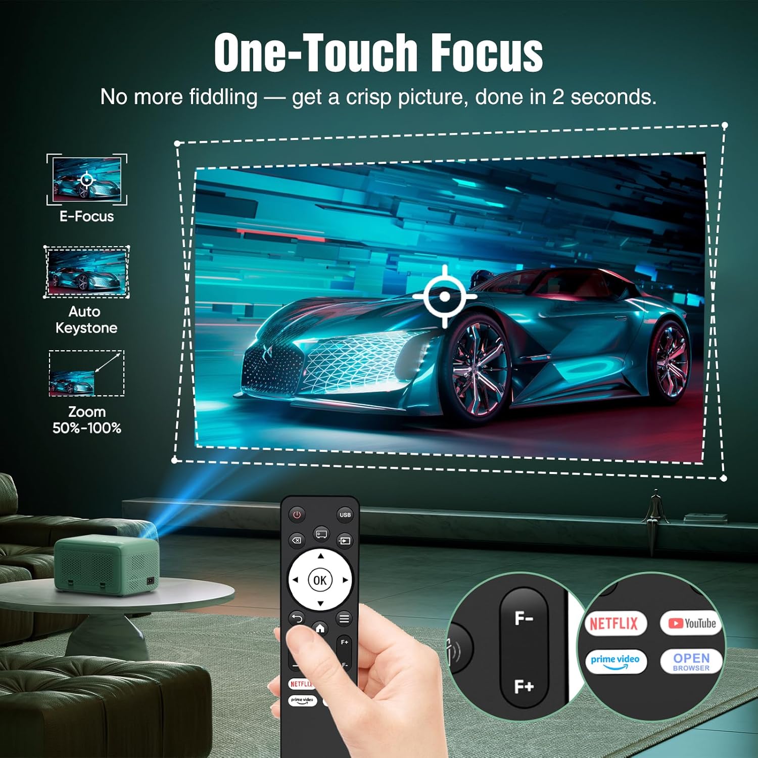 TMY 4K Projector with WiFi Bluetooth, Compatible with Netflix/Prime Video/YouTube, Outdoor Portable Home Theater Movie Projector, Smart Projector for Indoor Outdoor Movies, Gaming and Camping (Green) - Image 6
