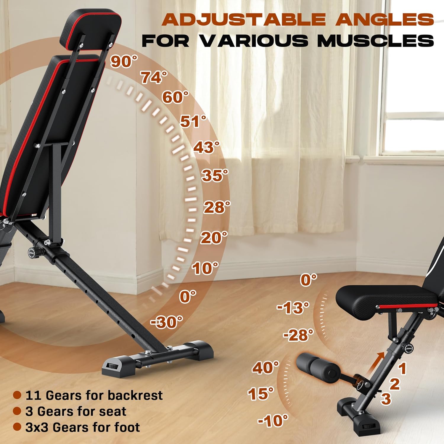 Folding Weight Bench, 880LB Foldable Workout Bench with Extended Headrest for Bench Press Workout Training, Incline Decline Bench - Image 2