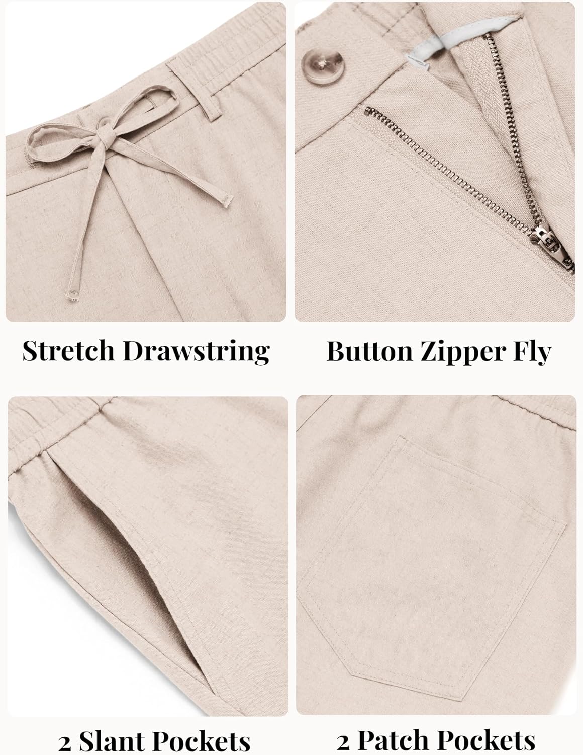 COOFANDY Mens Cotton Linen Pants Casual Drawstring Summer Beach Pants Lightweight Linen Dress Trousers - Image 5