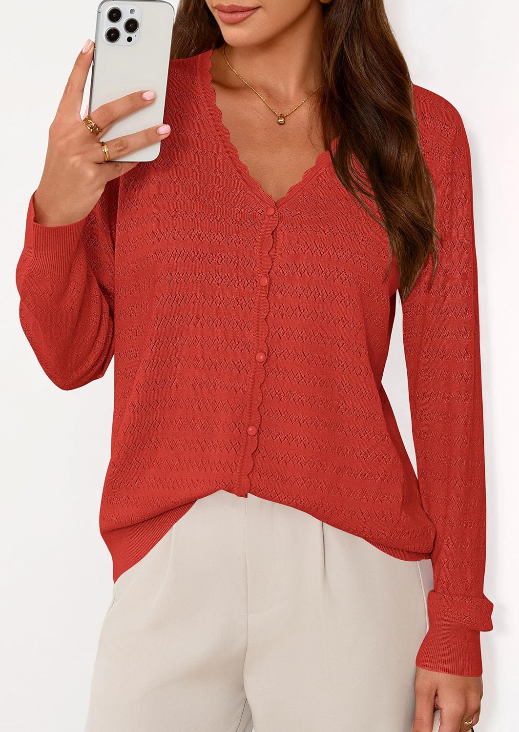 PRETTYGARDEN Lightweight Cardigans for Women Trendy Cozy Fall Fashion Long Sleeve Button V Neck Soft Knit Spring Sweater Tops - Image 5