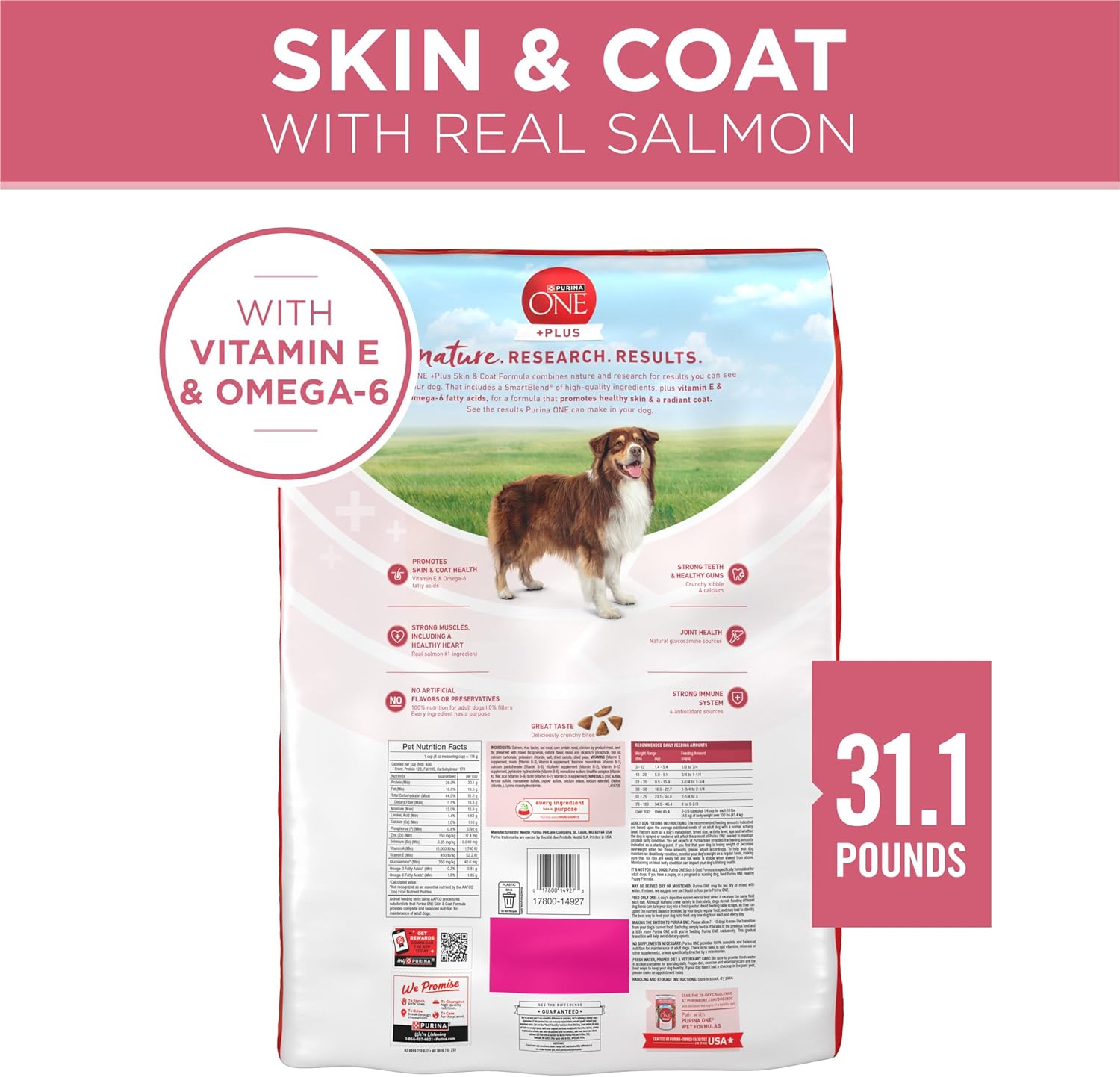 Purina ONE Natural, Sensitive Stomach Dry Dog Food, +Plus Skin & Coat Formula - 31.1 lb. Bag - Image 11