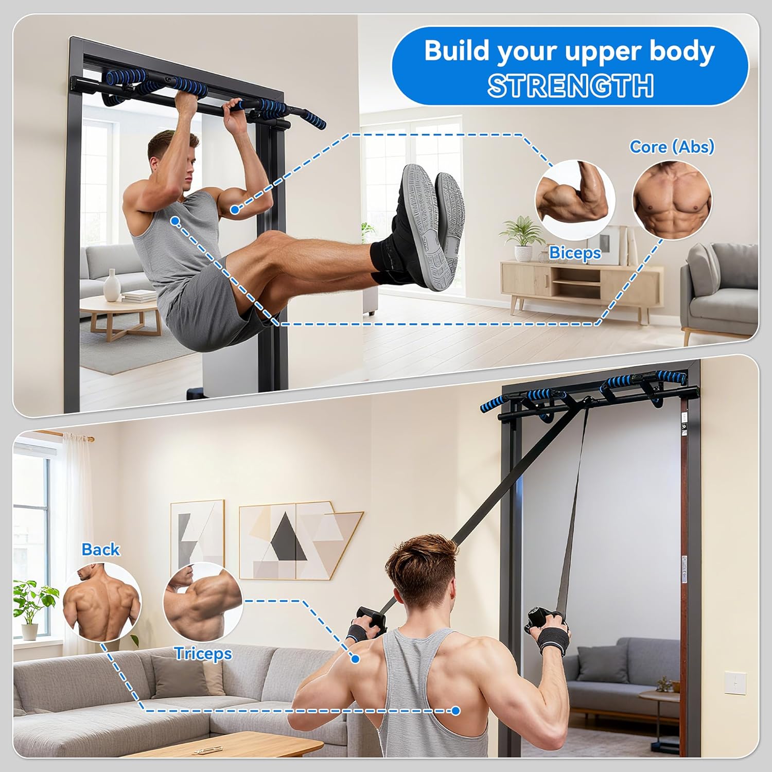 EPHESPORT 2026 Multifunctional Pull Up Bar for Doorway – US Patented Design, Foldable, No Drilling or Slipping, Multi-Grip Bar with Resistance Band Hooks, Commercial Alloy Steel, Large PVC Pads, 440 lbs Capacity - Image 3
