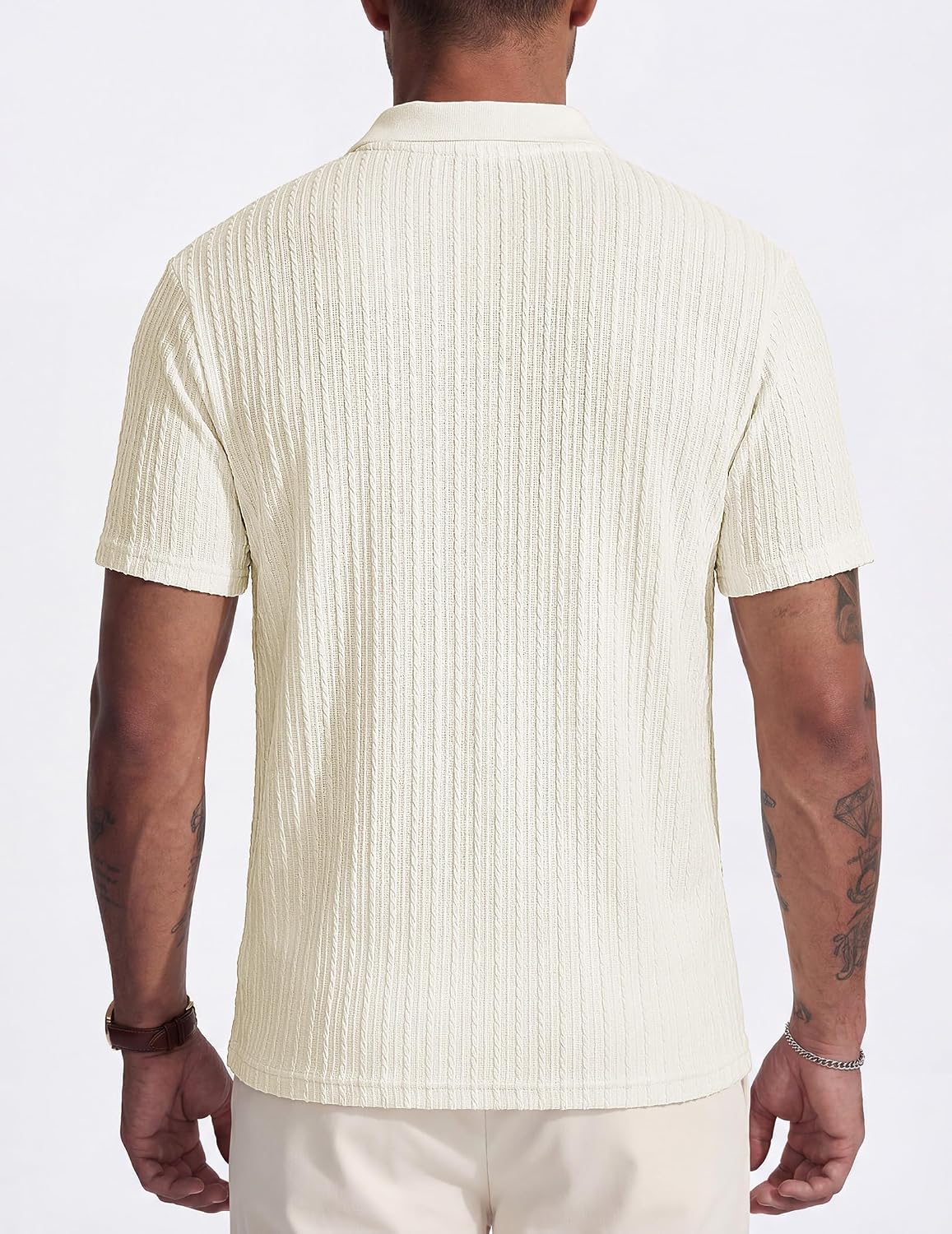 JMIERR Mens Casual Polo Shirt Summer Short Sleeve Vacation Button Beach Knit Stretchy Golf Shirts - Image 8