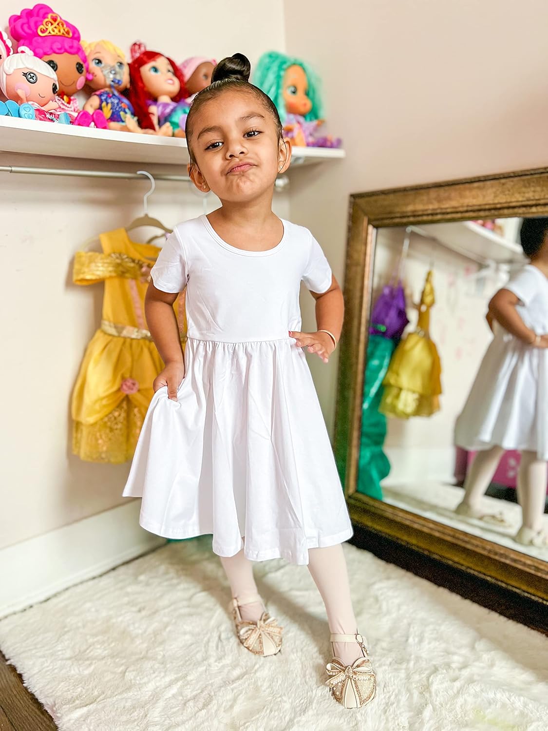 Stelle Girls Short Sleeve Dress Summer Kids Toddler Skater Twirl A Line Solid Color T-Shirt Dress for School Casual 3-12 Y - Image 7