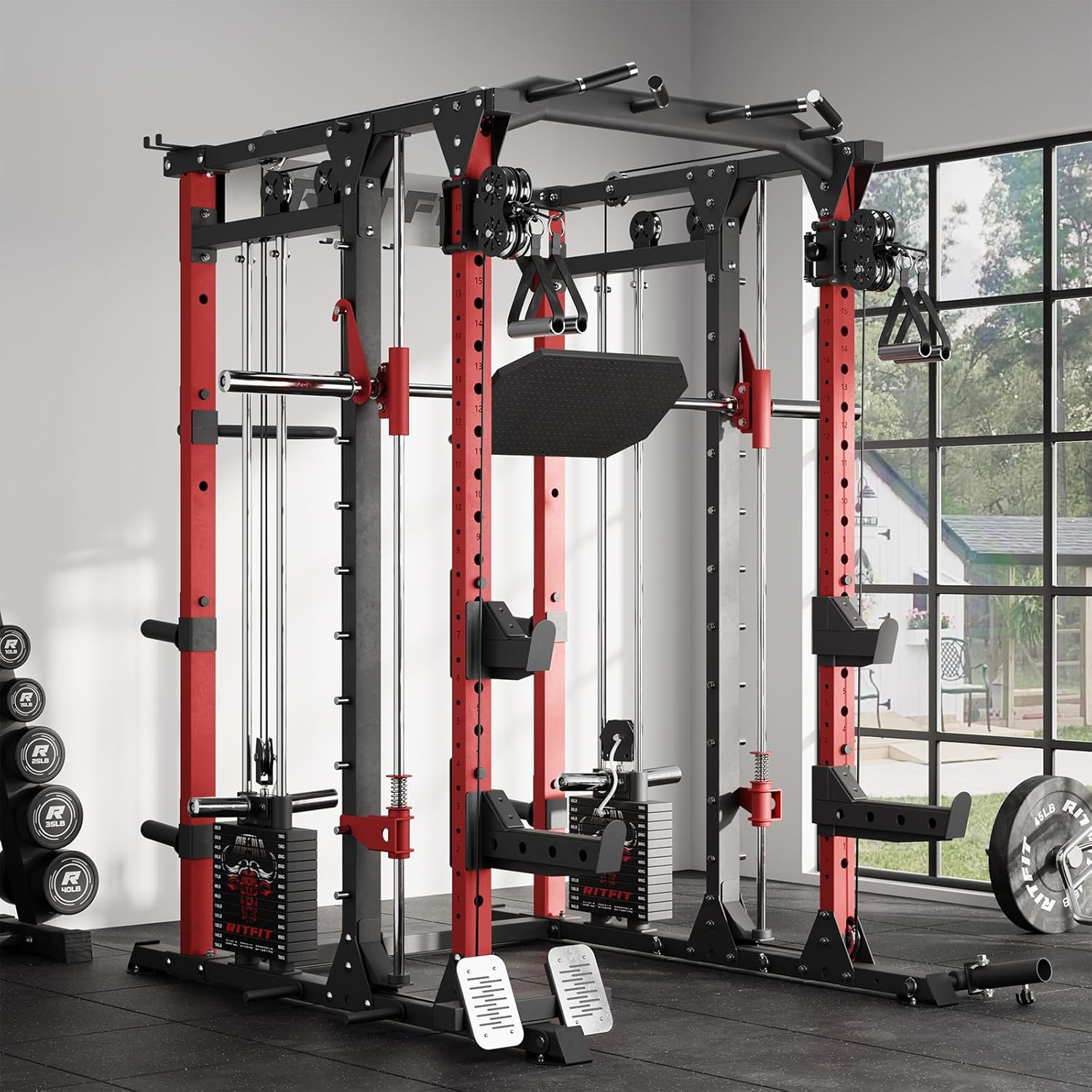 RitFit Buffalo Smith Machine Package, All-in-One Power Cage with Weight Stack , Power Rack with Cable Crossover & Leg Press Attachment for Home Gym - Image 2