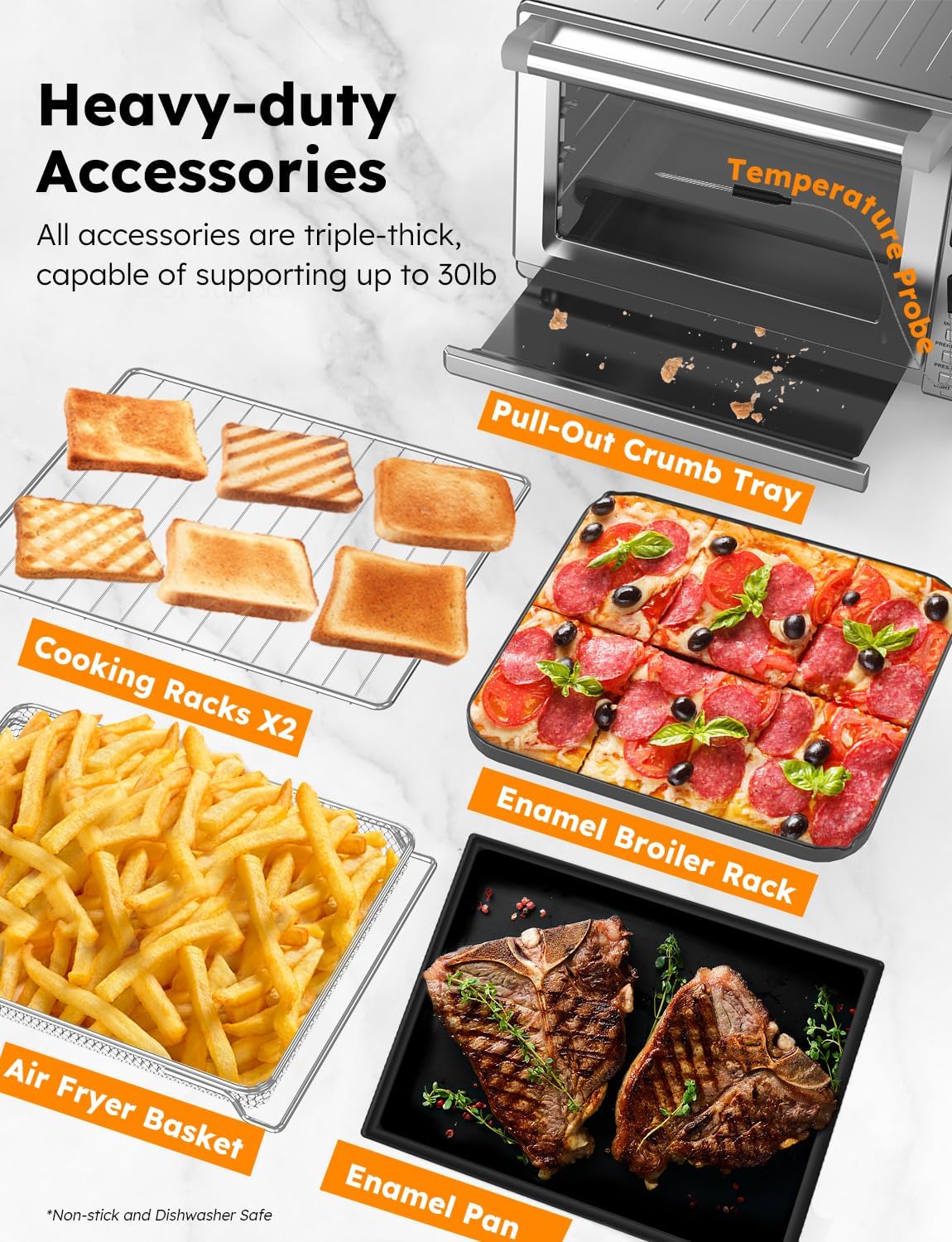 Nuwave Bravo XL Pro Air Fryer Toaster Oven, Improved 100% Super Convection, Quicker & Crispier Results, 100 Presets, Multi-Layer Even Cooking, 50-500F, Smart Probe, PFAS Free, 30QT, Stainless Steel - Image 10