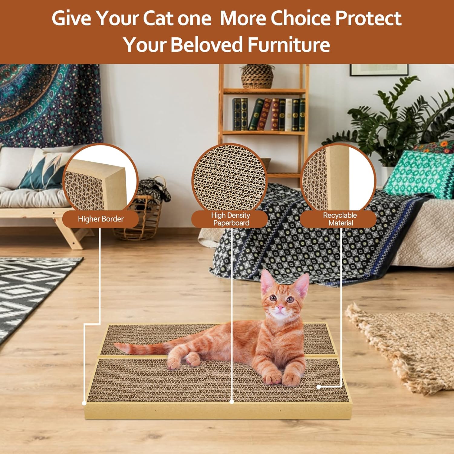 HappyFreeSX Splicing Cat Scratch Pad: Cat Scratchers for Indoor Cats and Kitten, 2 Pack Cat Scratching Pad, Cat Scratcher Cardboard, Scratching Pad, Premium Scratch from Cats, Double-Sided Design - Image 4