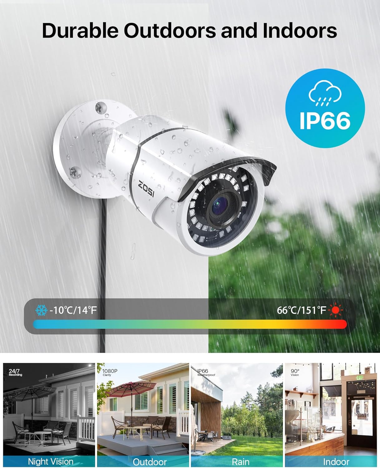 ZOSI 2MP 1080p Security Camera,4-in-1 TVI/CVI/AHD/CVBS Surveillance Bullet Camera Indoor Outdoor,Night Vision,Work for 960H,720P,1080P analog CCTV DVR - Image 3