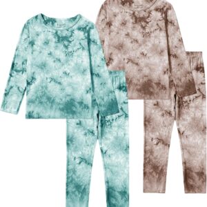 Jimonda Kids Toddler Soft Rayon From Bamboo Pajamas Long Sleeve Boys Girls Sleepwear Outdoor 4pcs Set Tops&Pants Tie Dye Pj