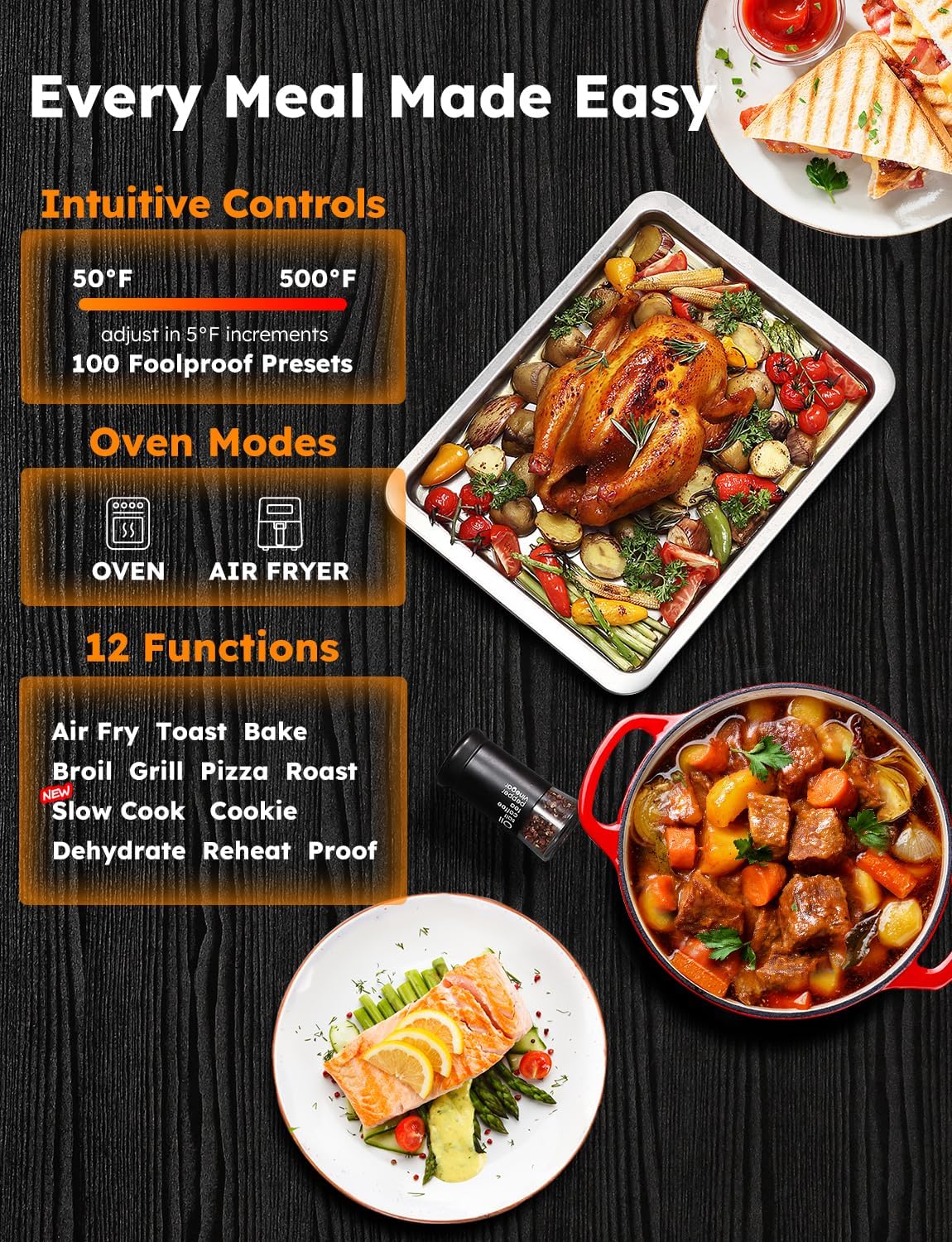Nuwave Bravo XL Pro Air Fryer Toaster Oven, Improved 100% Super Convection, Quicker & Crispier Results, 100 Presets, Multi-Layer Even Cooking, 50-500F, Smart Probe, PFAS Free, 30QT, Stainless Steel - Image 2