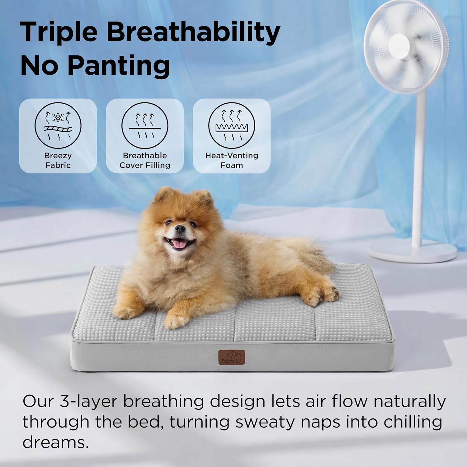 Bedsure Orthopedic Cooling Dog Bed for Small Dogs - 24x16 Inches Comfy Breathable Puppy Beds with Removable Washable Cover, Cold Flat Egg Crate Foam Pet Mat, Suitable for Pet Up to 15 lbs - Image 3