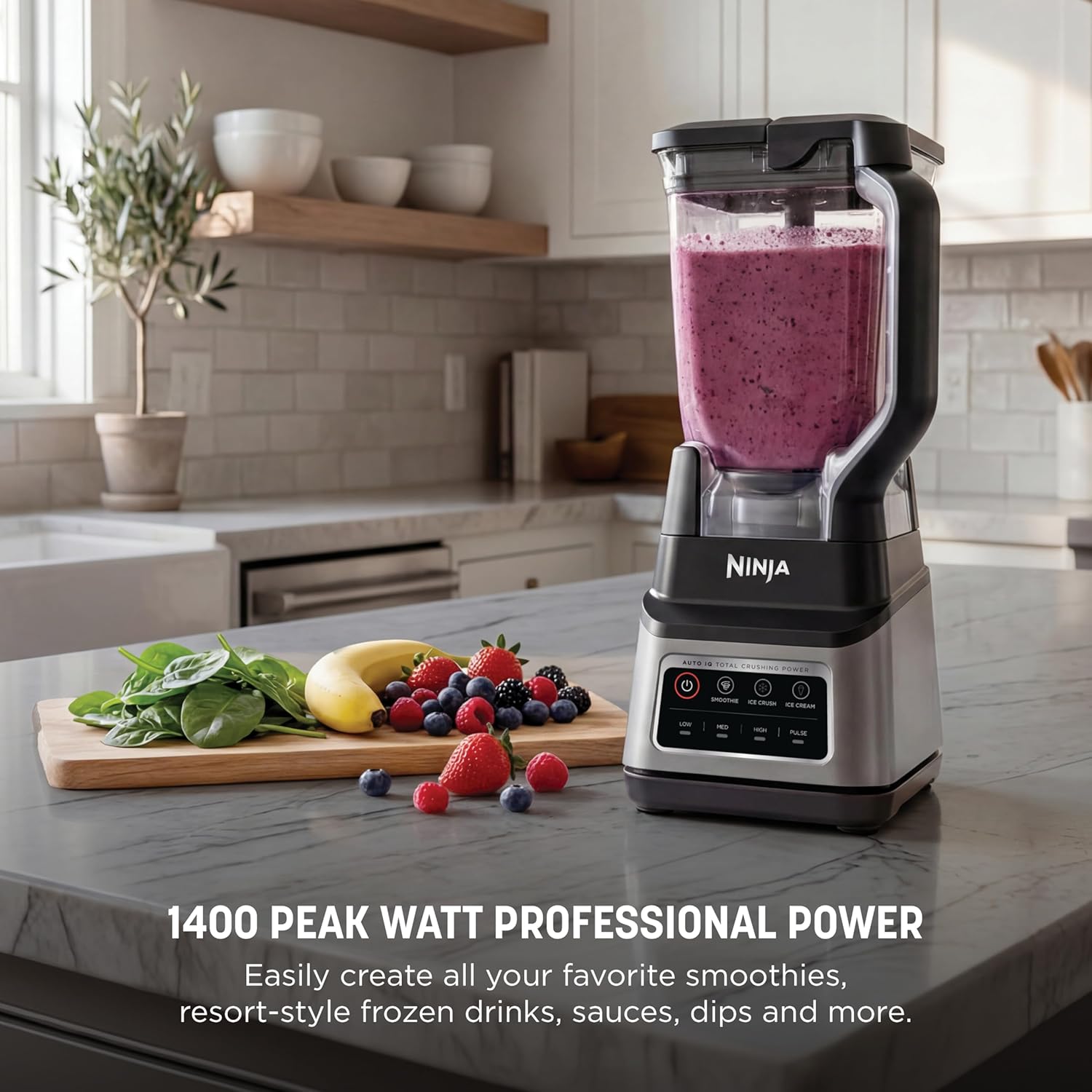 Ninja Professional Plus Blender with Auto-iQ | Smoothie and Ice Cream Maker, Frozen Drink Mixer, Margarita Machine | 3 Auto-iQ Presets, 1400W, 72-oz. Total Crushing Pitcher | Dark Grey | BN701 - Image 2