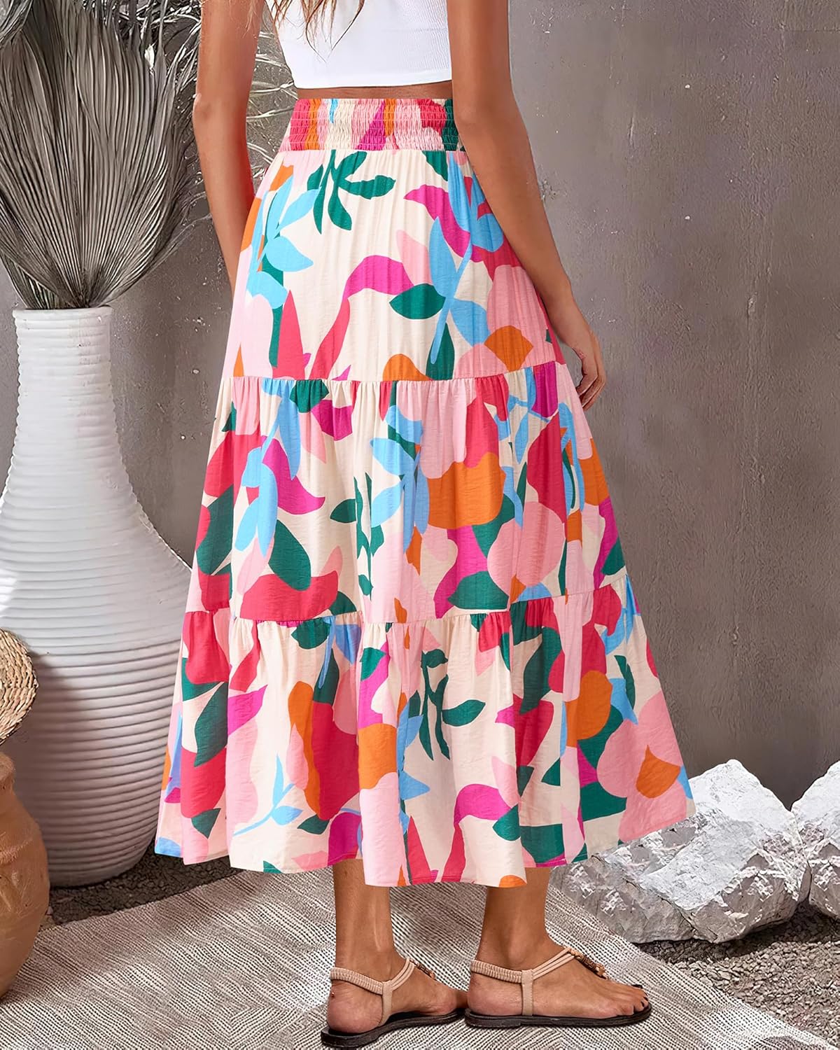 BTFBM Skirts for Women Summer 2026 Floral Print A Line Elastic High Waist Boho Maxi Skirt Spring Fashion Clothing Pocket - Image 5