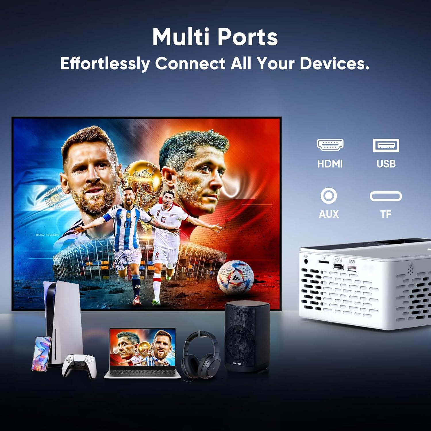 TMY Native 1080P Smart projector with WiFi and Bluetooth, Compatible with Netflix/Prime Video/YouTube, for Smartphone/TV Stick/HDMI/USB, indoor & outdoor use, Camping, Gaming - Image 5