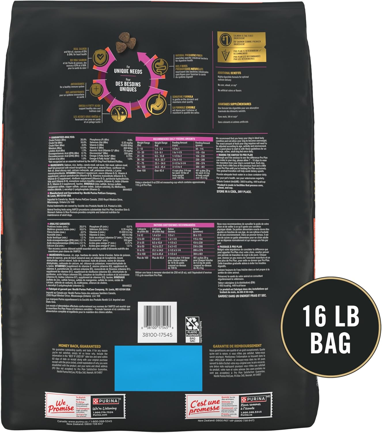 Purina Pro Plan Sensitive Skin and Stomach Dog Food Dry, Adult Salmon & Rice Formula, Digestive Health - 16 lb. Bag - Image 9