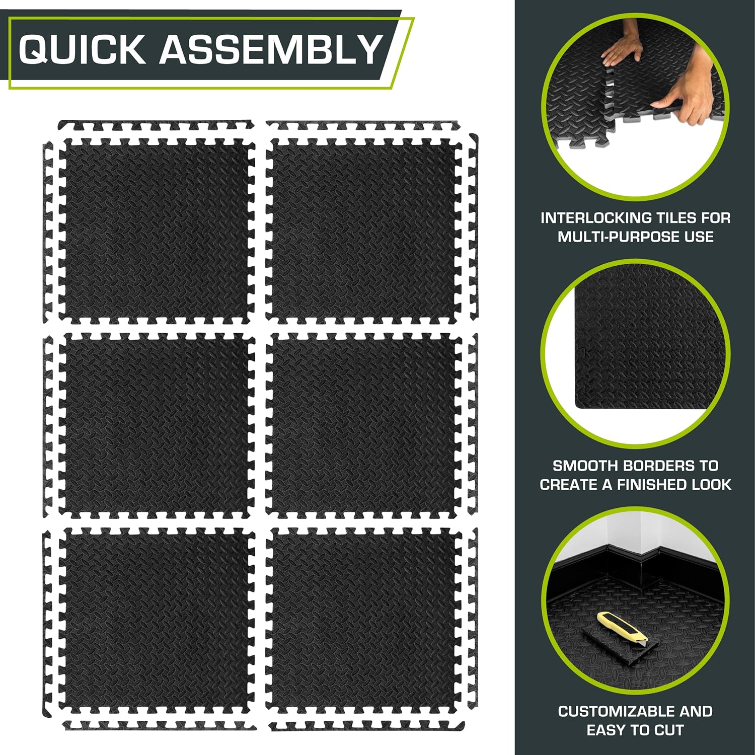 ProsourceFit Exercise Puzzle Mat ½-inch, EVA Interlocking Foam Floor Tiles for Home Gym, Workout Equipment, Kids Play Areas, Black, 24 SQ FT - 6 Tiles - Image 6