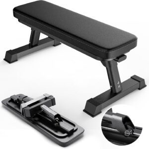 Finer Form Gym Quality Foldable Flat Bench for Multi-Purpose Weight Training and Ab Exercises – Free PDF Workout Chart Included