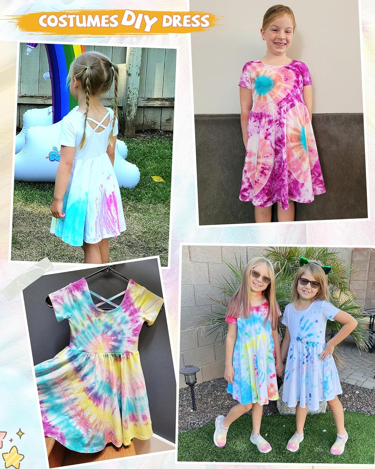 Stelle Girls Short Sleeve Dress Summer Kids Toddler Skater Twirl A Line Solid Color T-Shirt Dress for School Casual 3-12 Y - Image 4