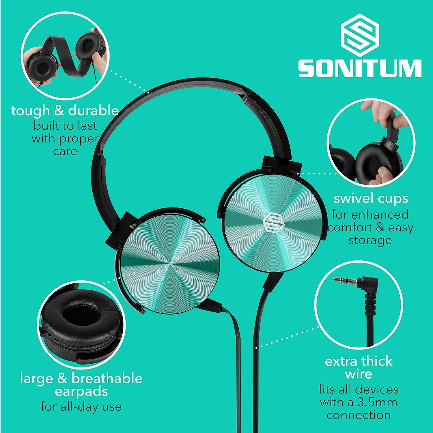 Classroom Headphones Bulk 5 Pack, Student On Ear Color Varieties, Comfy Swivel Earphones for Library, School, Airplane, Kids, for Online Learning and Travel, Noise Stereo Sound 3.5mm Jack (Black) - Image 2