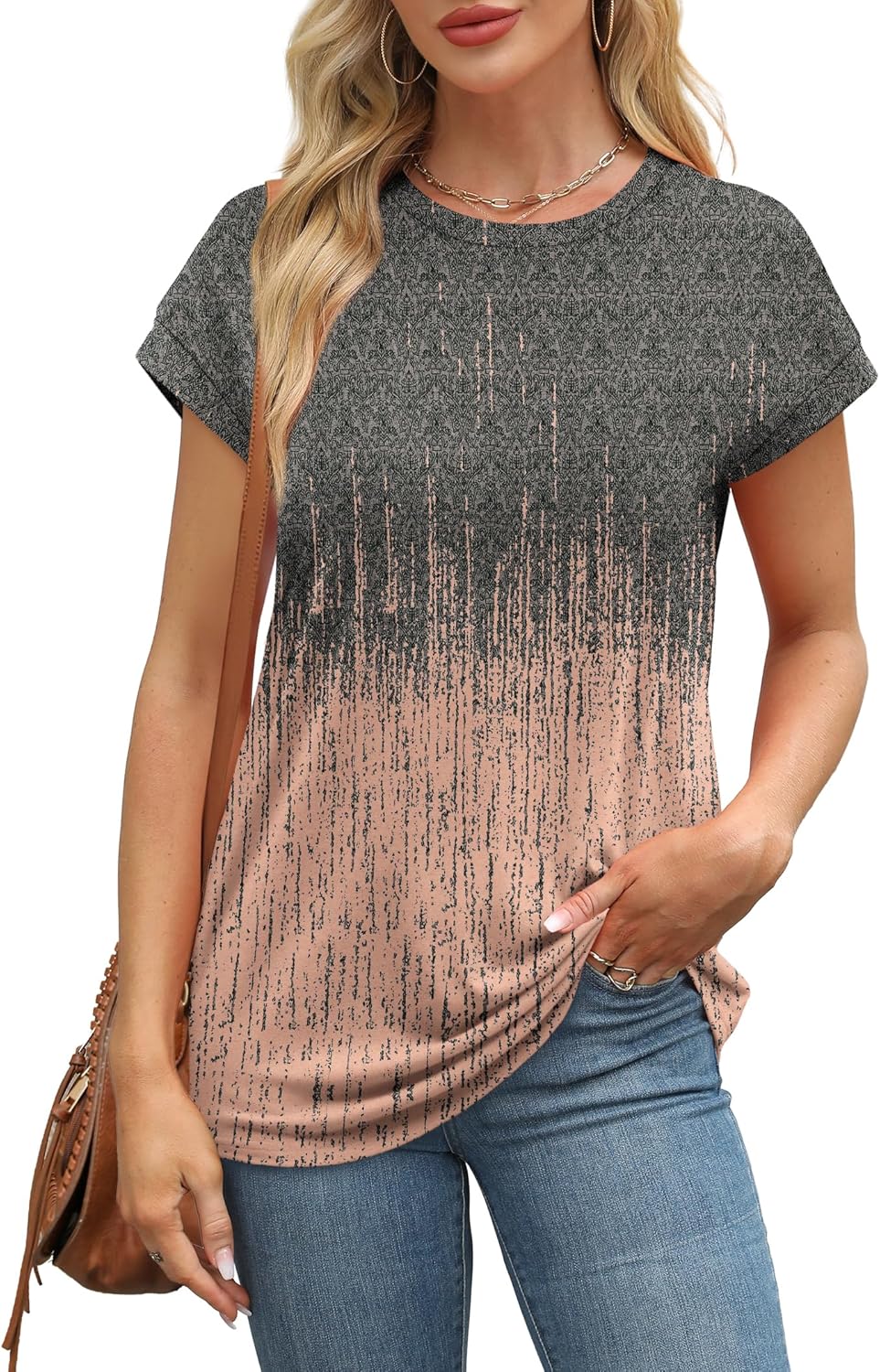 Alaroo Womens Summer Tops Short Sleeve Shirts Crew Neck Cute Trendy Tunic Blouses (S-3XL) - Image 2