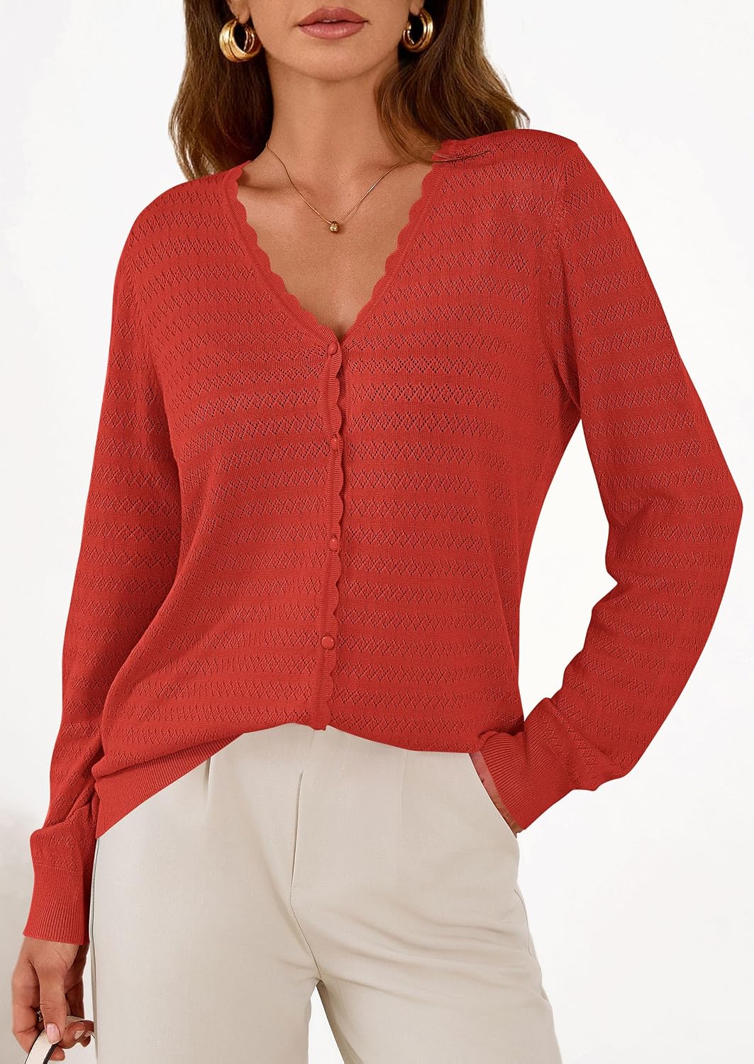 PRETTYGARDEN Lightweight Cardigans for Women Trendy Cozy Fall Fashion Long Sleeve Button V Neck Soft Knit Spring Sweater Tops - Image 2