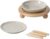 Havniva Raised Ceramic Cat Bowls with Stand, Two Heights | Cat food and water bowl set, whisker friendly, 5.6 inch cat plate + 6 inch flat cat plate, non-slip wooden stand